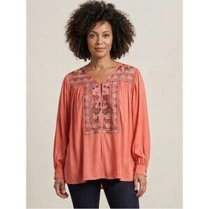 Anu Embroidered Top Blouse Tunic Boho Coral Pink Womens Size Extra Large